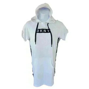 DKNY Sport Logo Women's Hoodie Dress Size Large - Kangaroo Pocket - White